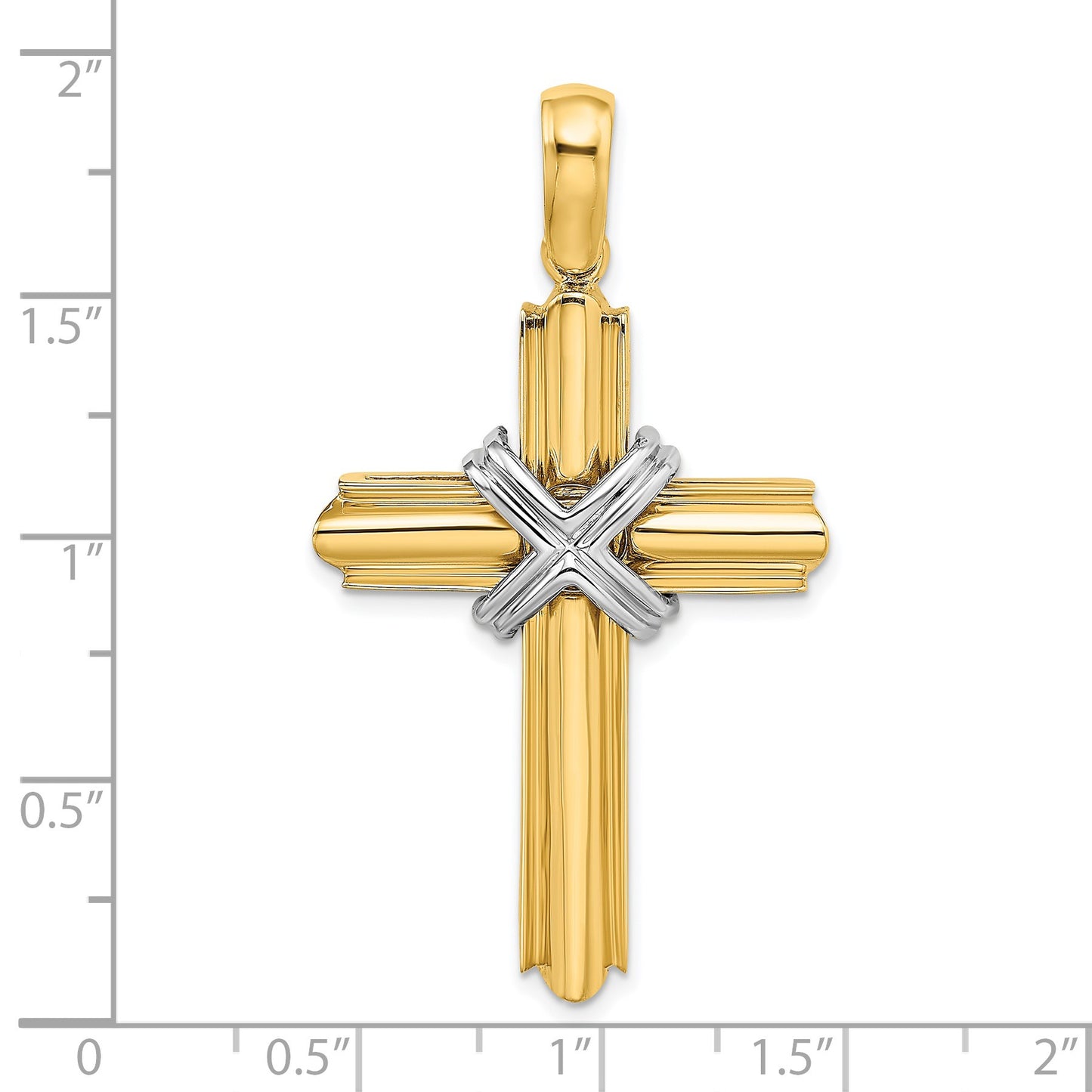 14K Two-tone -X- Center Polished Cross Pendant
