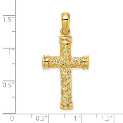14K Scroll with Double Endcaps Cross Charm