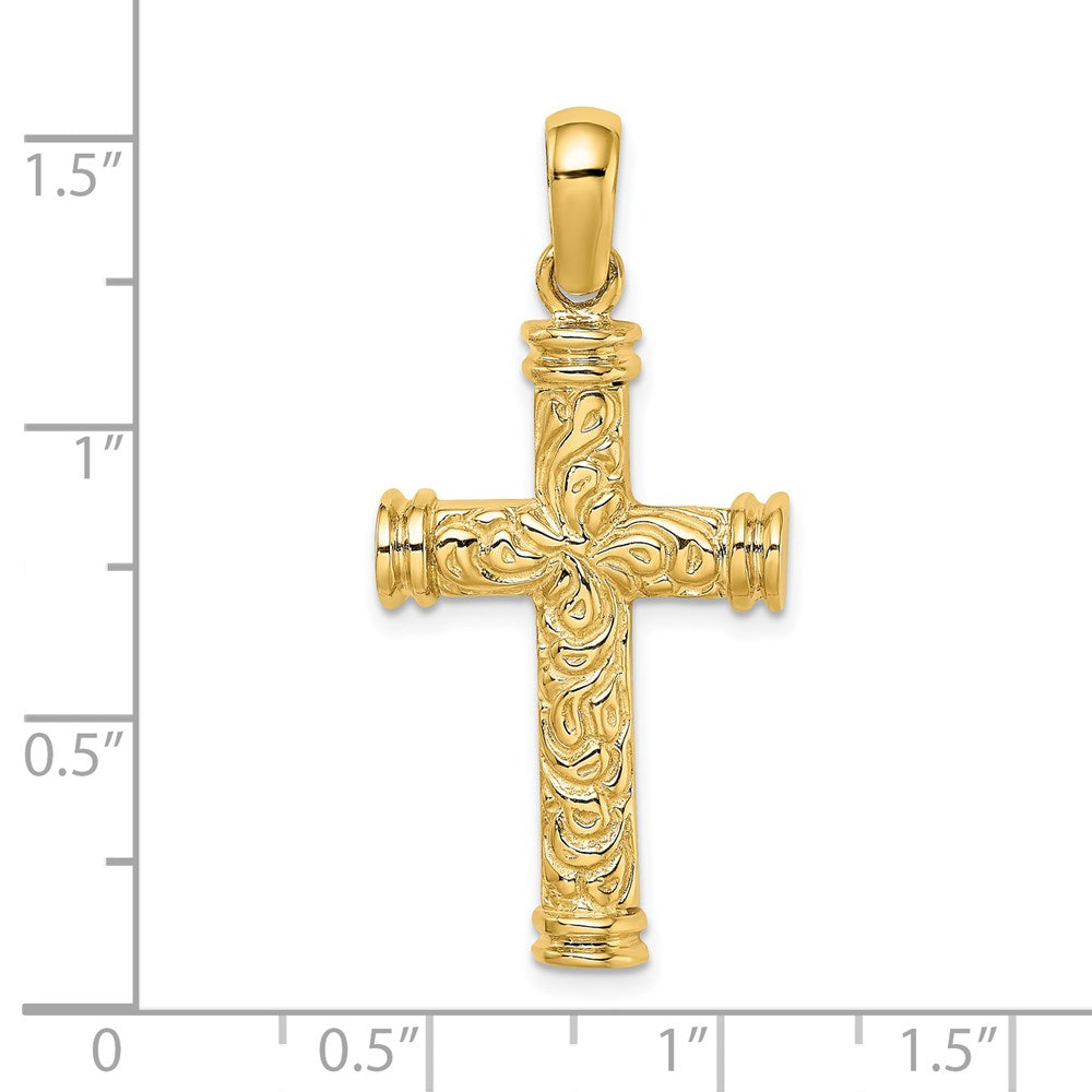 14K Scroll w/Double Endcaps Cross Charm