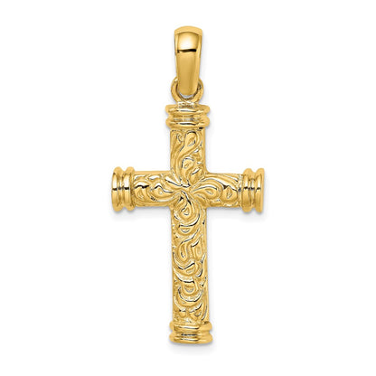 14K Scroll w/Double Endcaps Cross Charm