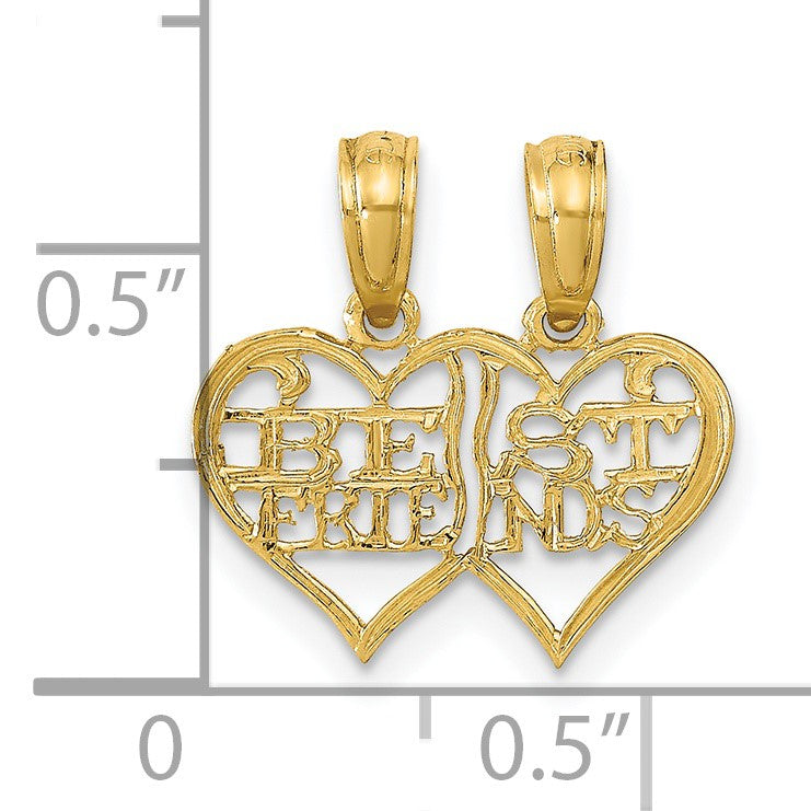 14K Polished 2-Piece Break-Apart BEST FRIENDS Hearts Pendant
