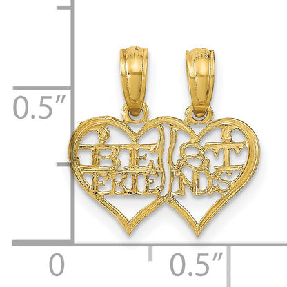 14K Polished 2-Piece Break-Apart BEST FRIENDS Hearts Pendant