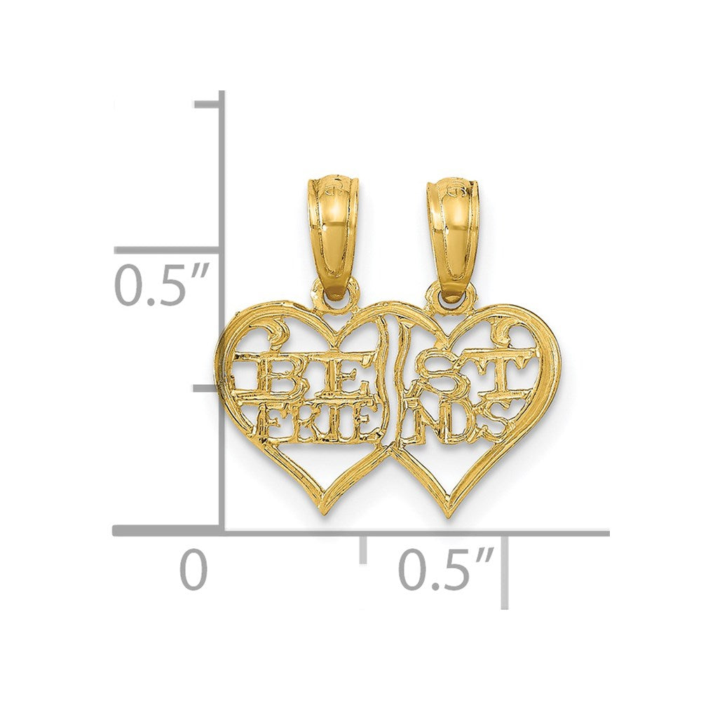 14K Polished 2 Piece Break Apart BEST FRIENDS Hearts Pendant