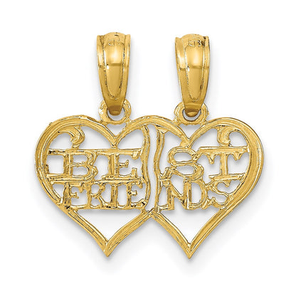 14K Polished 2 Piece Break Apart BEST FRIENDS Hearts Pendant