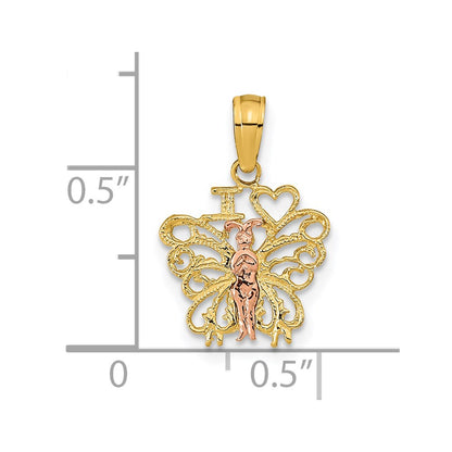 14K Two-tone  I HEART Butterfly Pendant