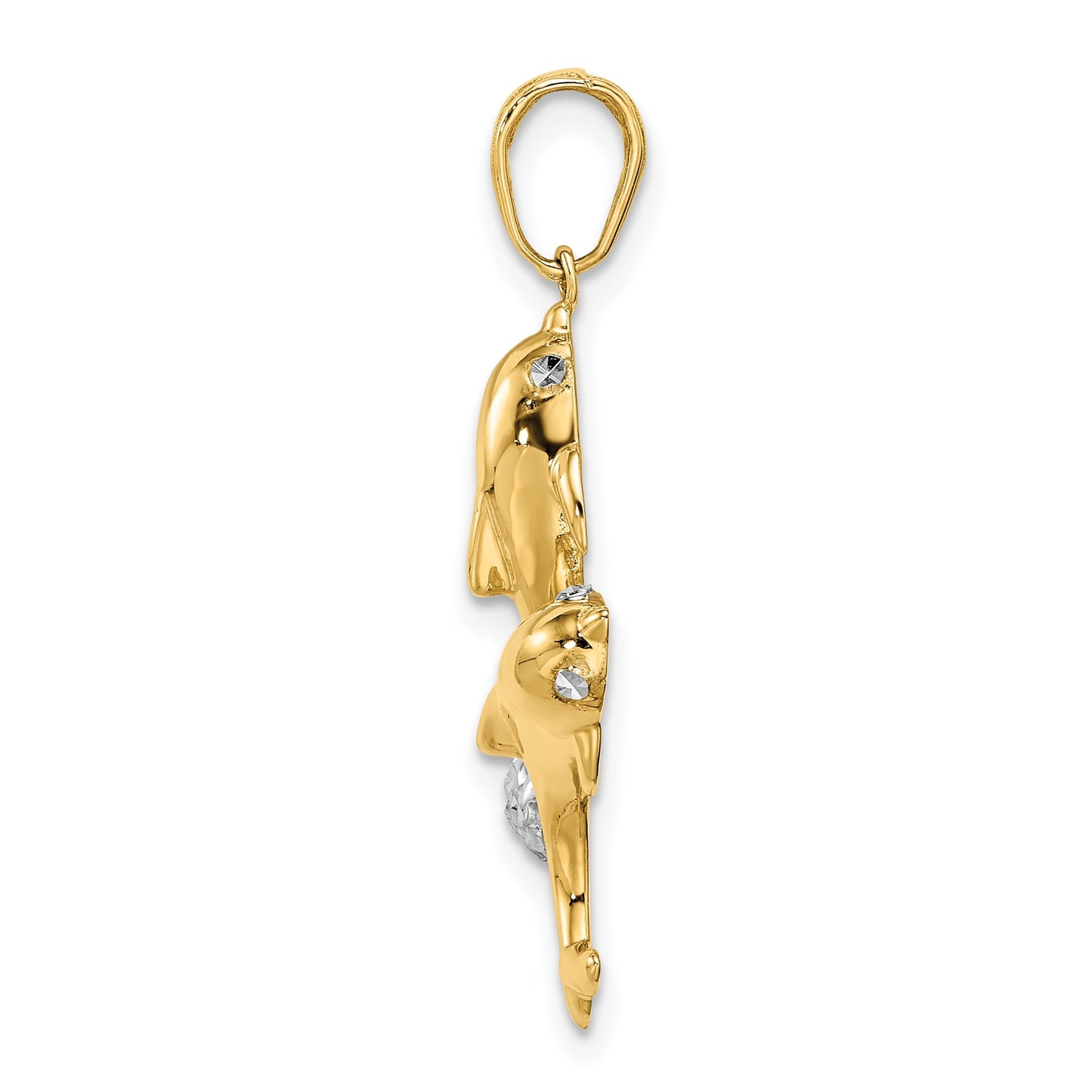 14k with White Rhodium Two Dolphins with Ball Pendant