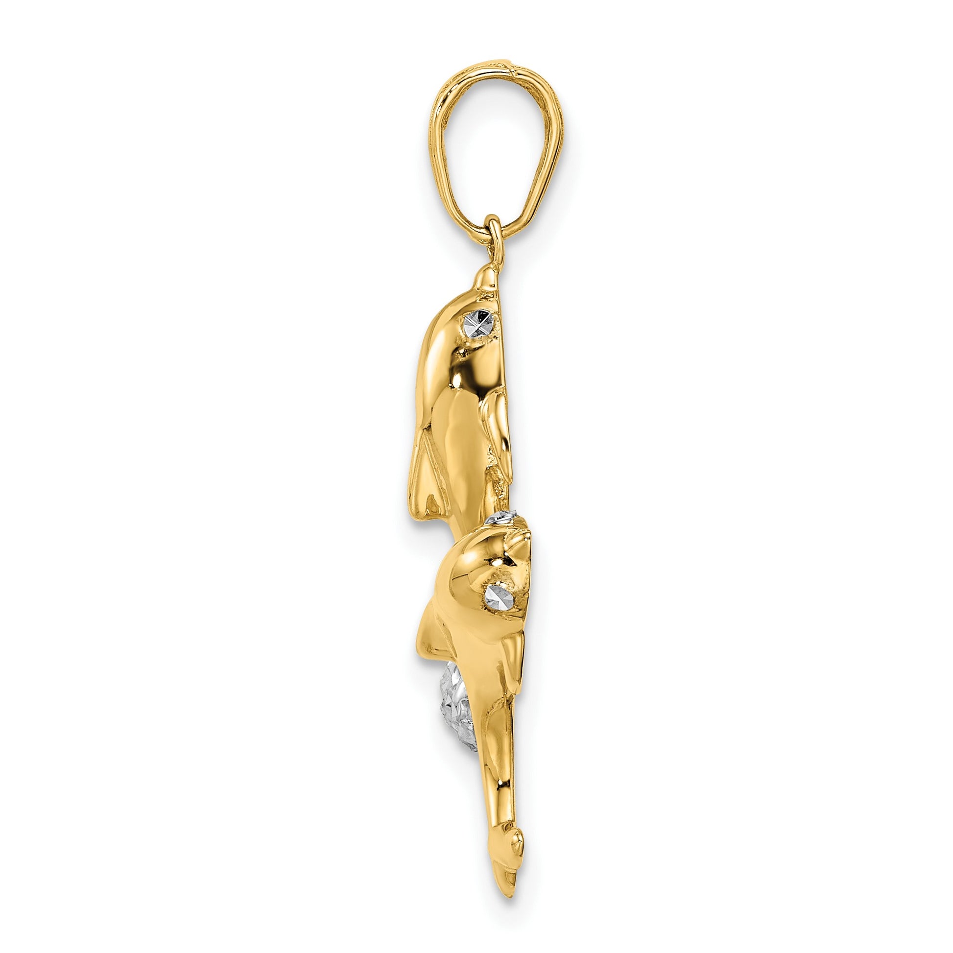 14k with White Rhodium Two Dolphins with Ball Pendant
