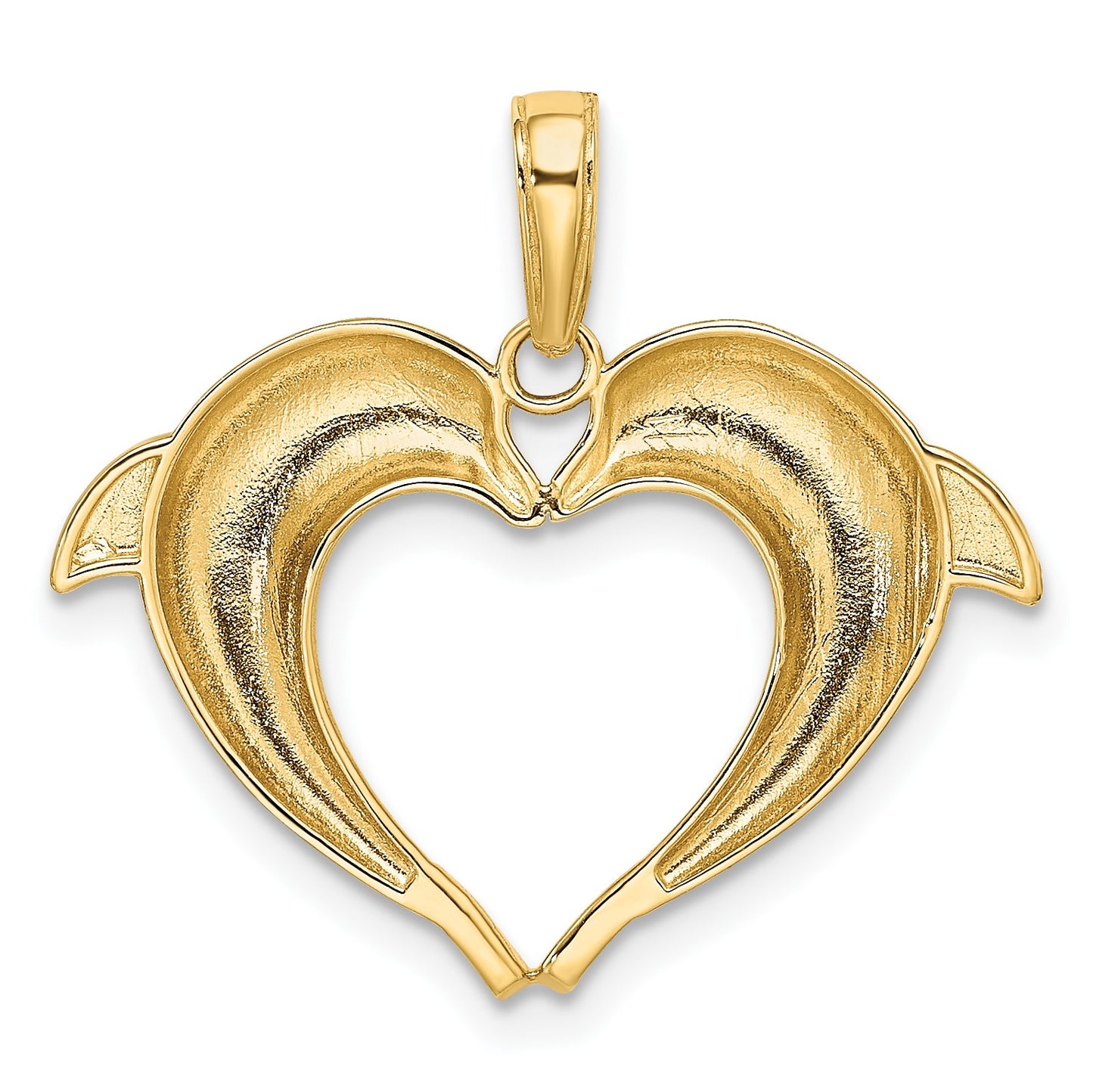 14k and White Rhodium Double Dolphin Heart Pendant