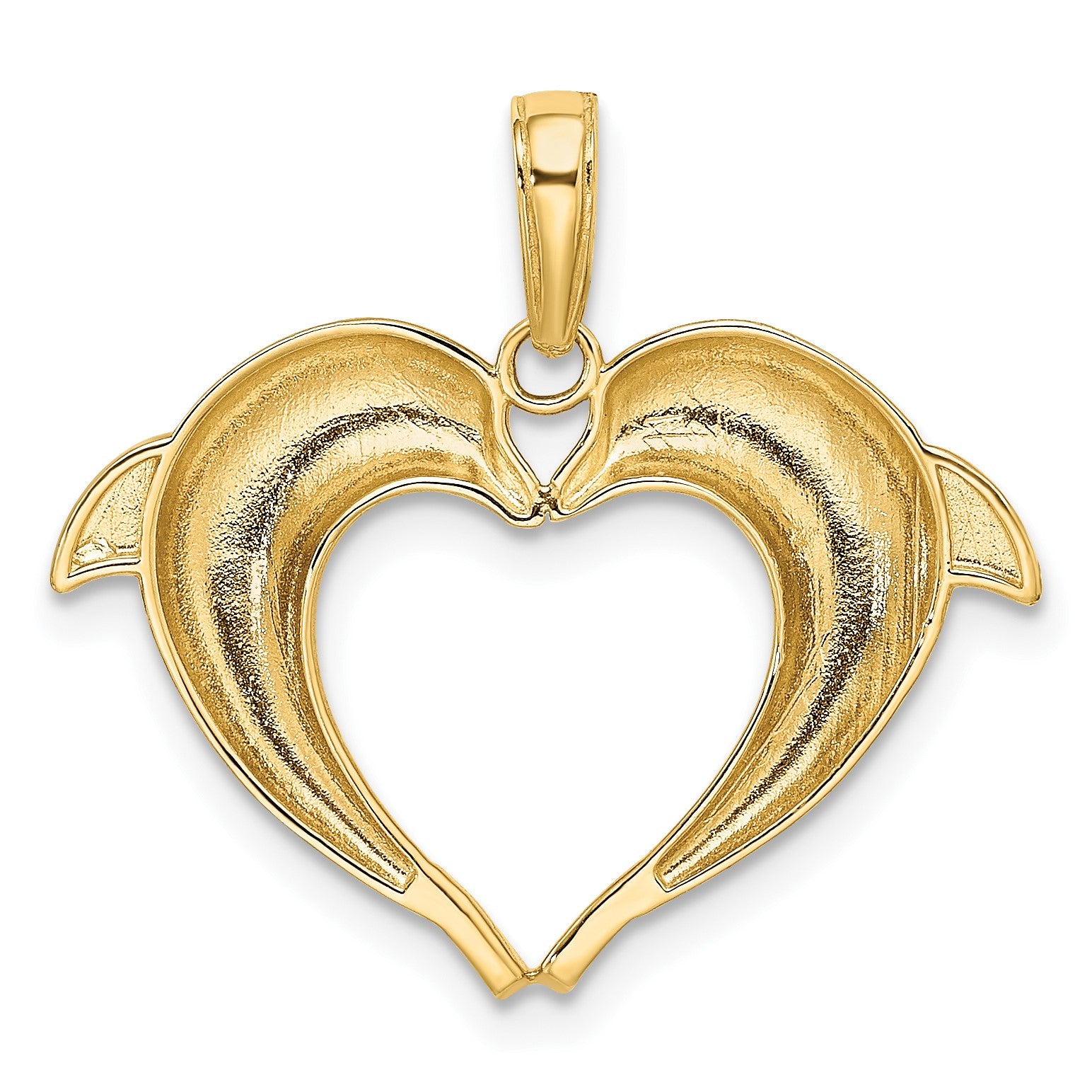 14k and White Rhodium Double Dolphin Heart Pendant