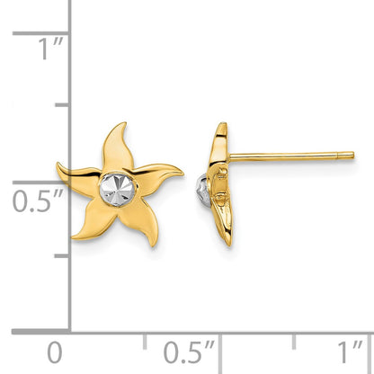 14k w/Rhodium Starfish Post Earrings