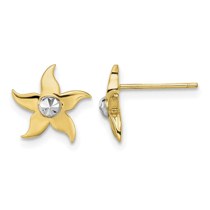 14k w/Rhodium Starfish Post Earrings