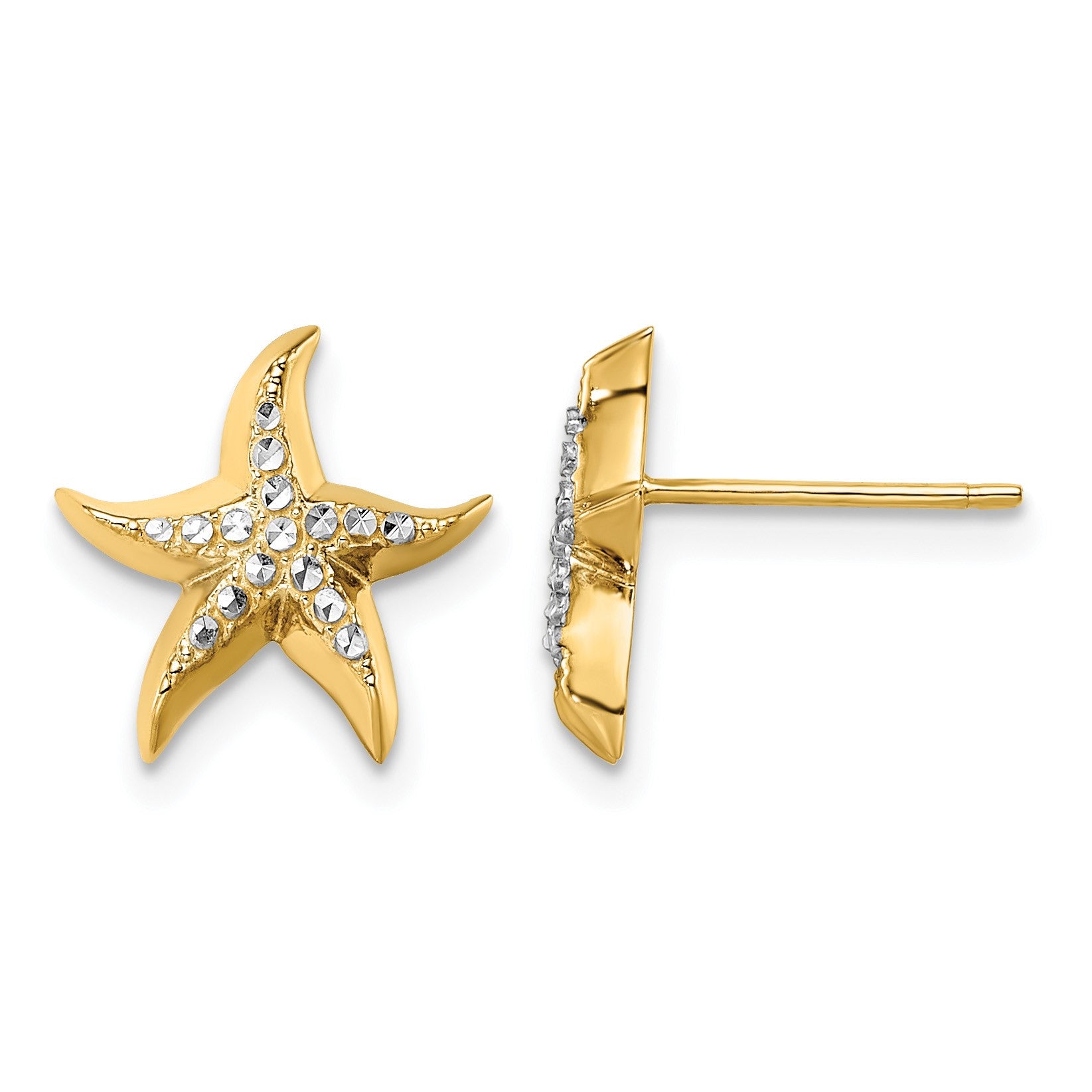 14k w/Rhodium Starfish Post Earrings