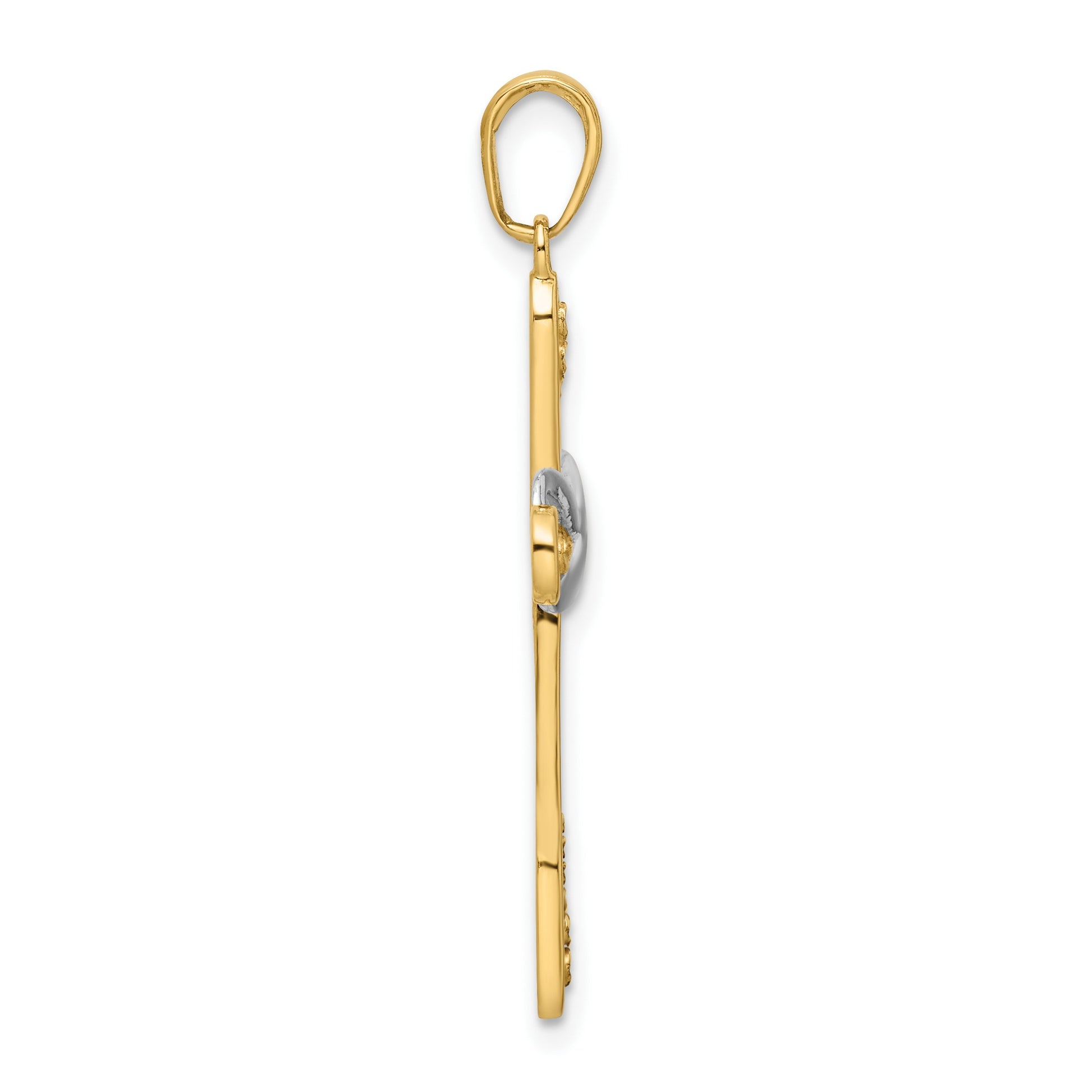 14K with White Rhodium Diamond-cut Cross and Infinity Pendant