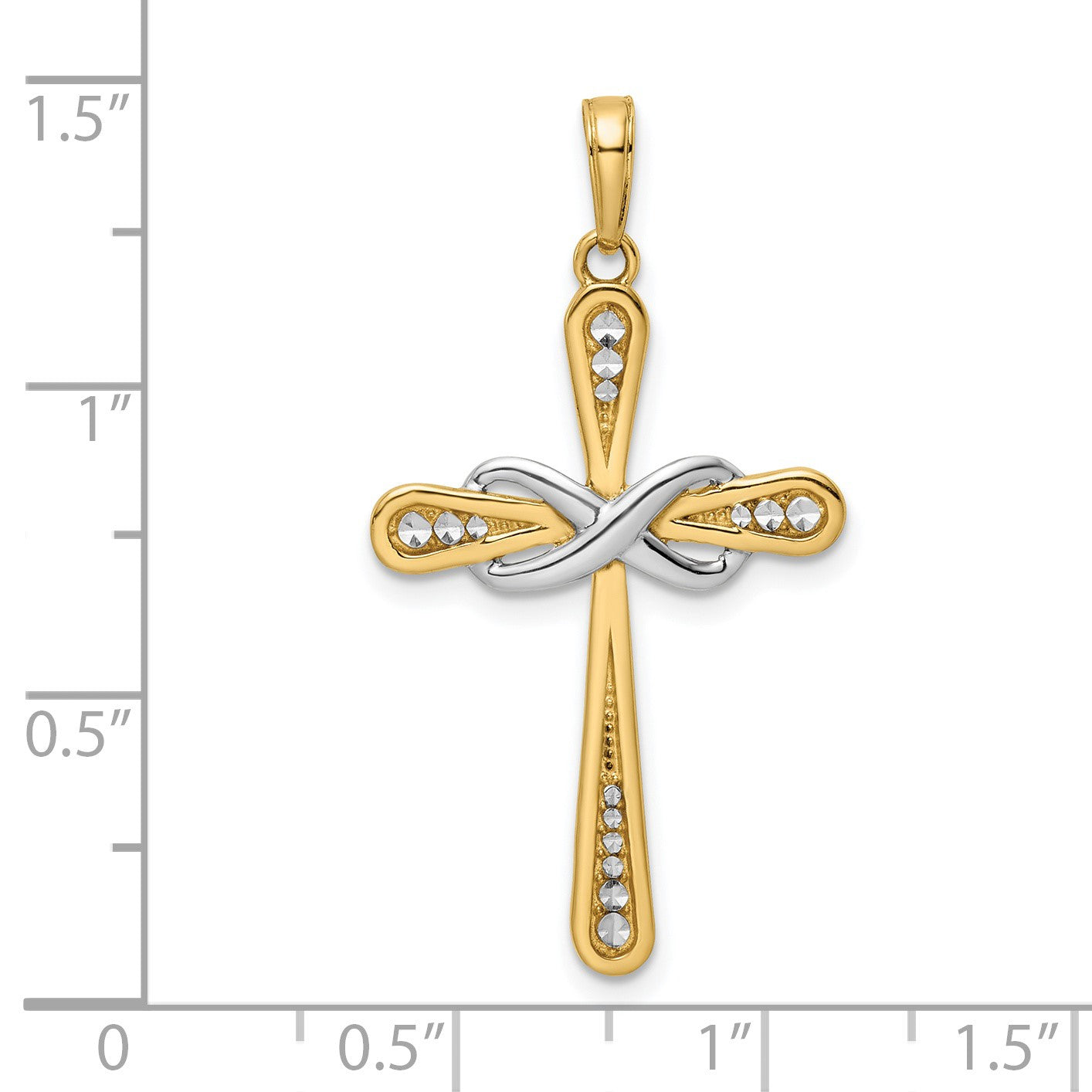 14K with White Rhodium Diamond-cut Cross and Infinity Pendant