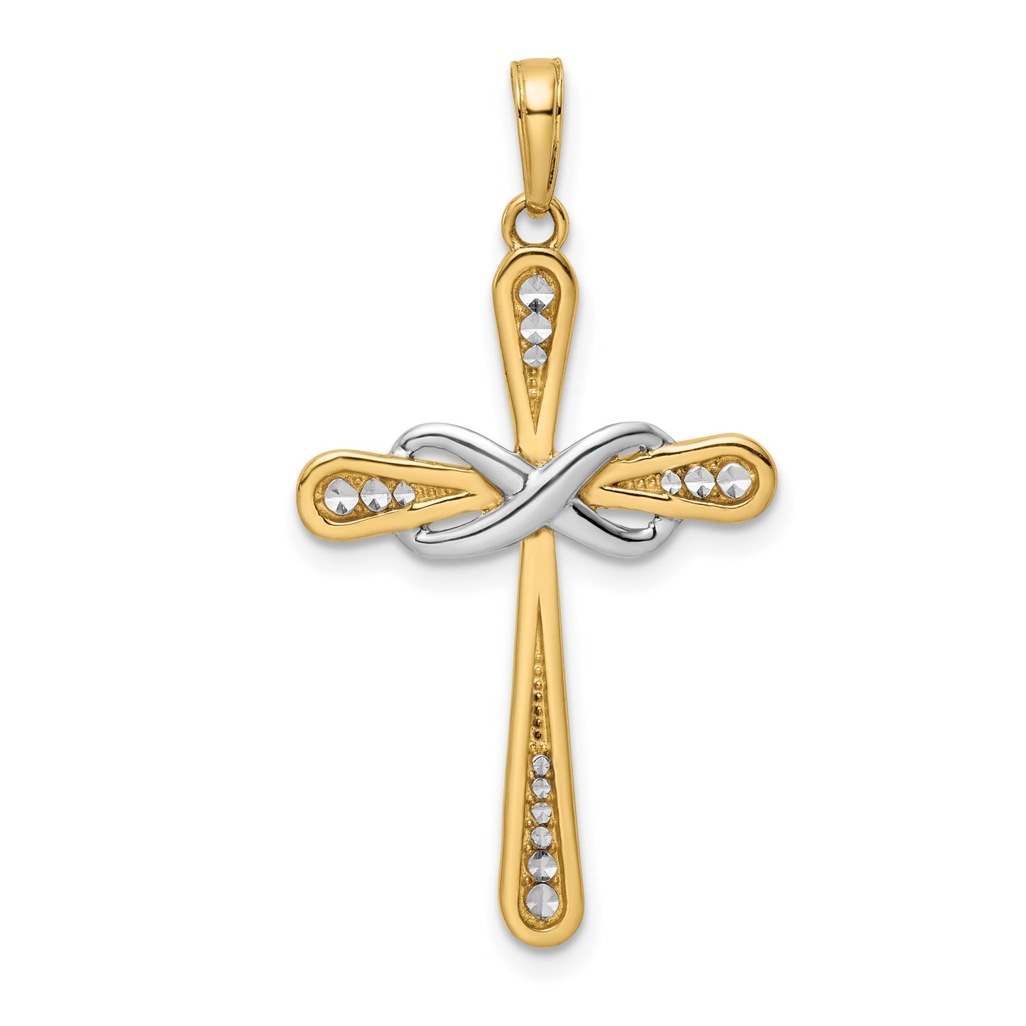 14K with White Rhodium Diamond-cut Cross and Infinity Pendant