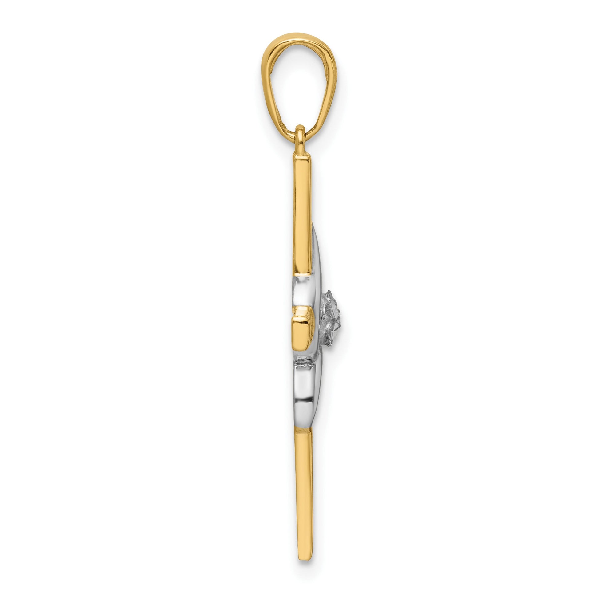14K and White Rhodium Twist Diamond-cut Cross Pendant