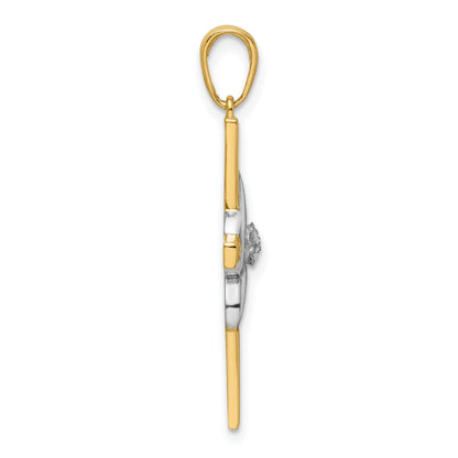 14K and White Rhodium Twist Diamond-cut Cross Pendant