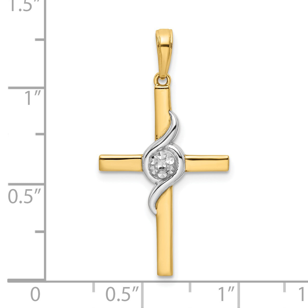 14K and White Rhodium Twist Diamond-cut Cross Pendant