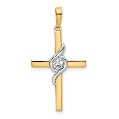 14K and White Rhodium Twist Diamond-cut Cross Pendant