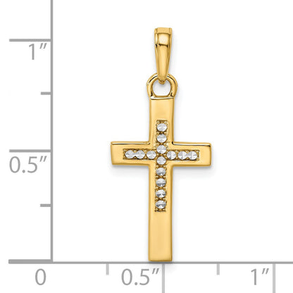 14K and White Rhodium Diamond-cut Cross Pendant