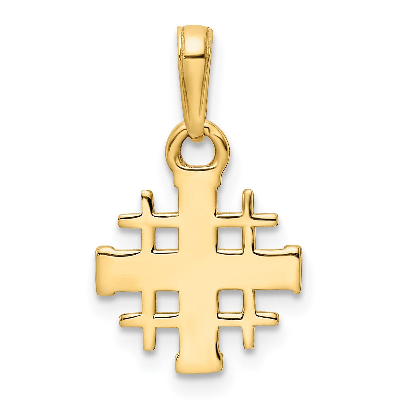 14K and White Rhodium Diamond-cut Jerusalem Cross Pendant