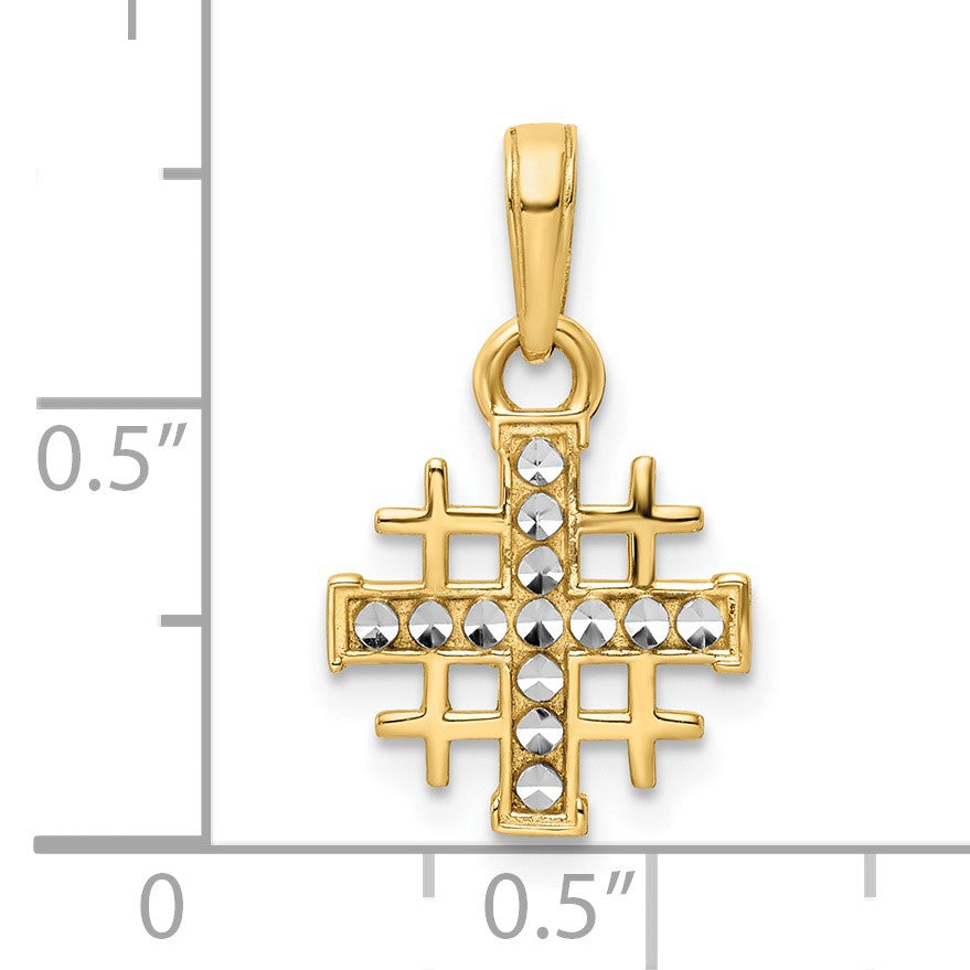 14K and White Rhodium Diamond-cut Jerusalem Cross Pendant