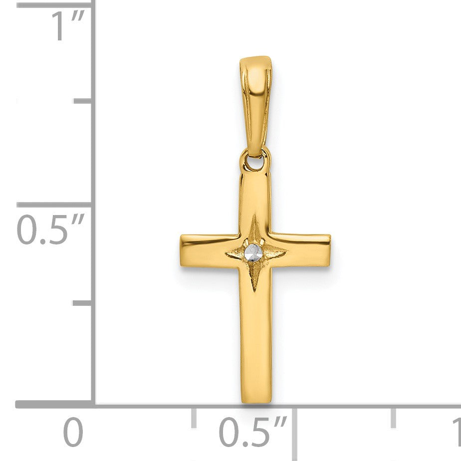 14K and White Rhodium Diamond-cut Cross Pendant