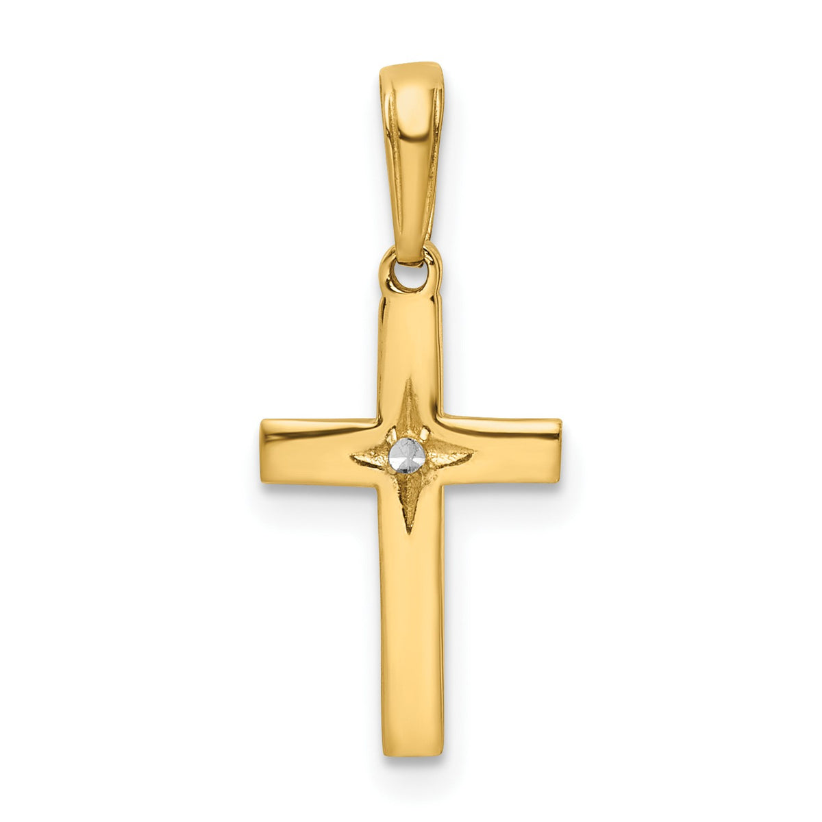 14K and White Rhodium Diamond-cut Cross Pendant