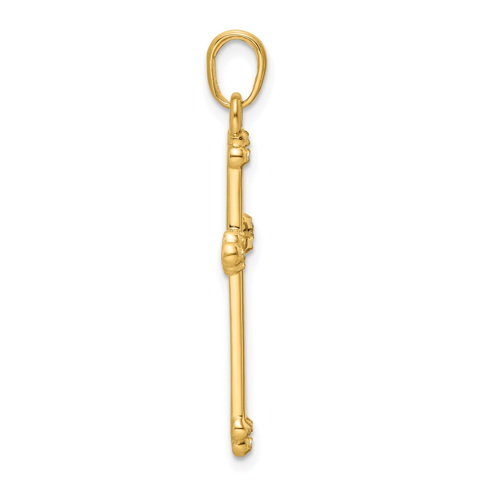 14K and White Rhodium Diamond-cut Budded Cross Pendant