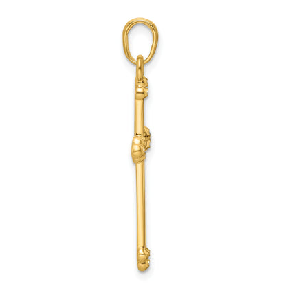14K and White Rhodium Diamond-cut Budded Cross Pendant