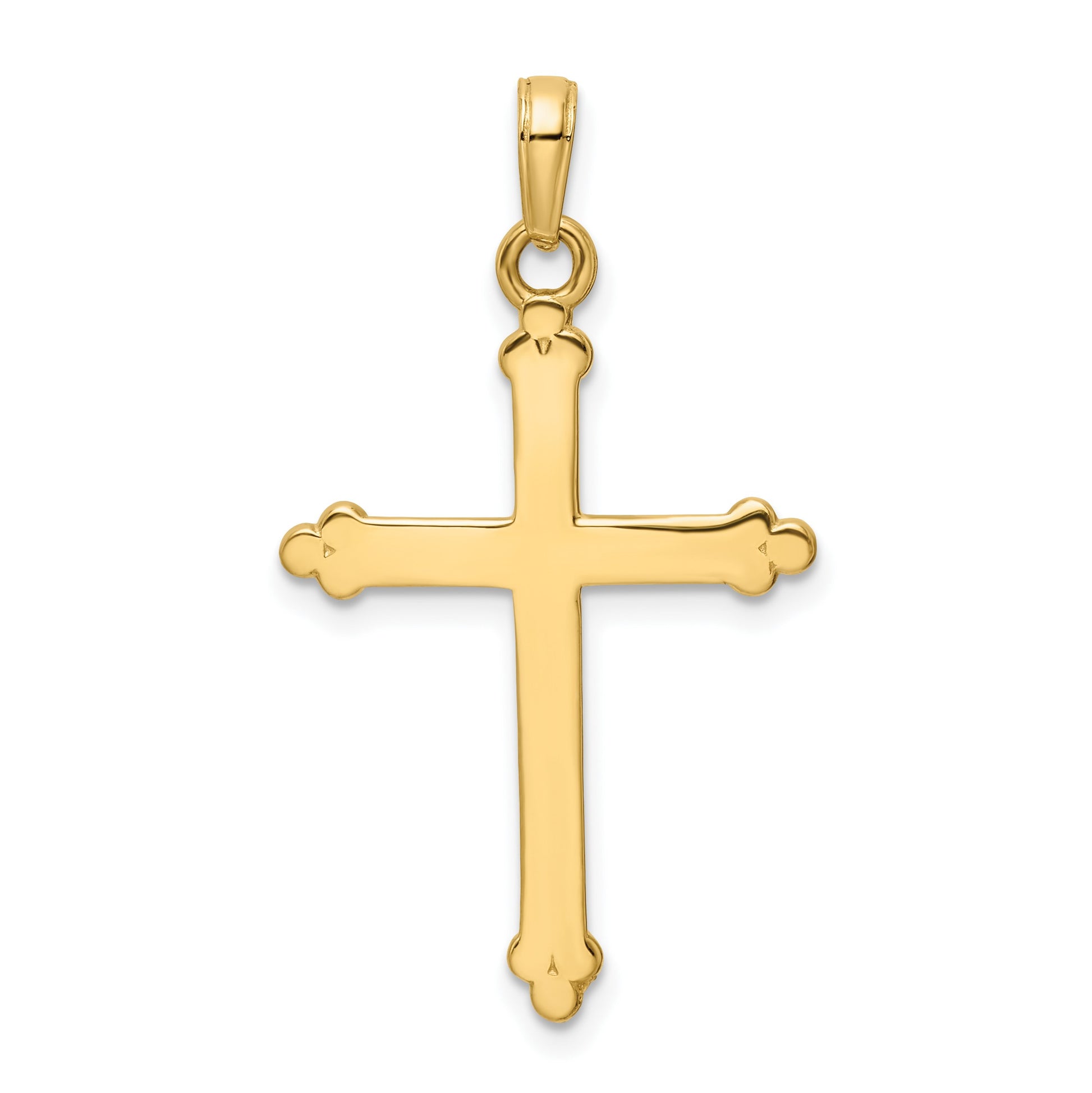 14K and White Rhodium Diamond-cut Budded Cross Pendant