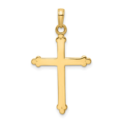 14K and White Rhodium Diamond-cut Budded Cross Pendant