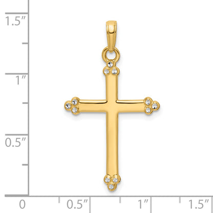 14K and White Rhodium Diamond-cut Budded Cross Pendant