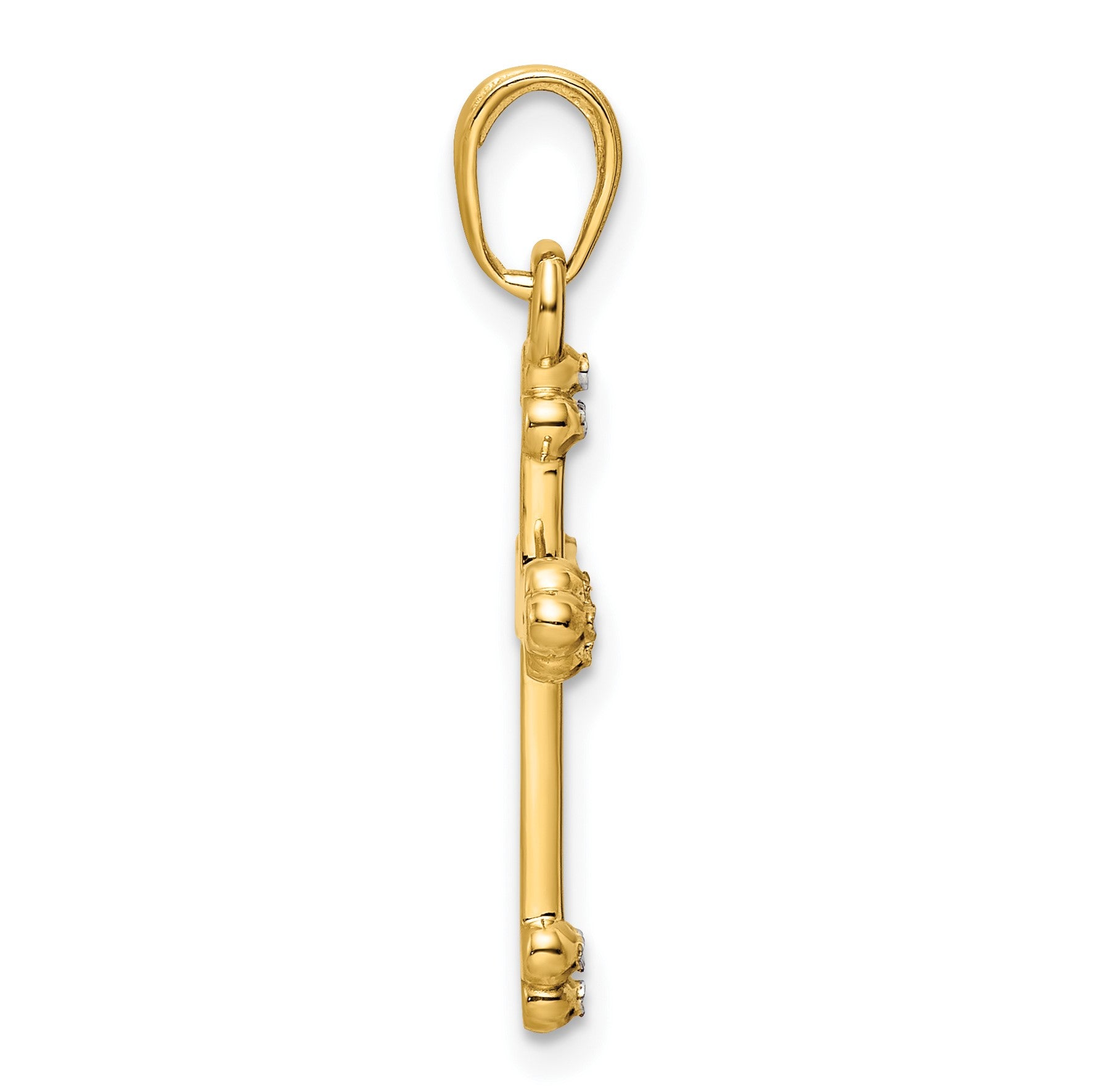 14K and White Rhodium Diamond-cut Budded Cross Pendant