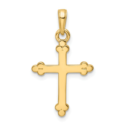 14K and White Rhodium Diamond-cut Budded Cross Pendant