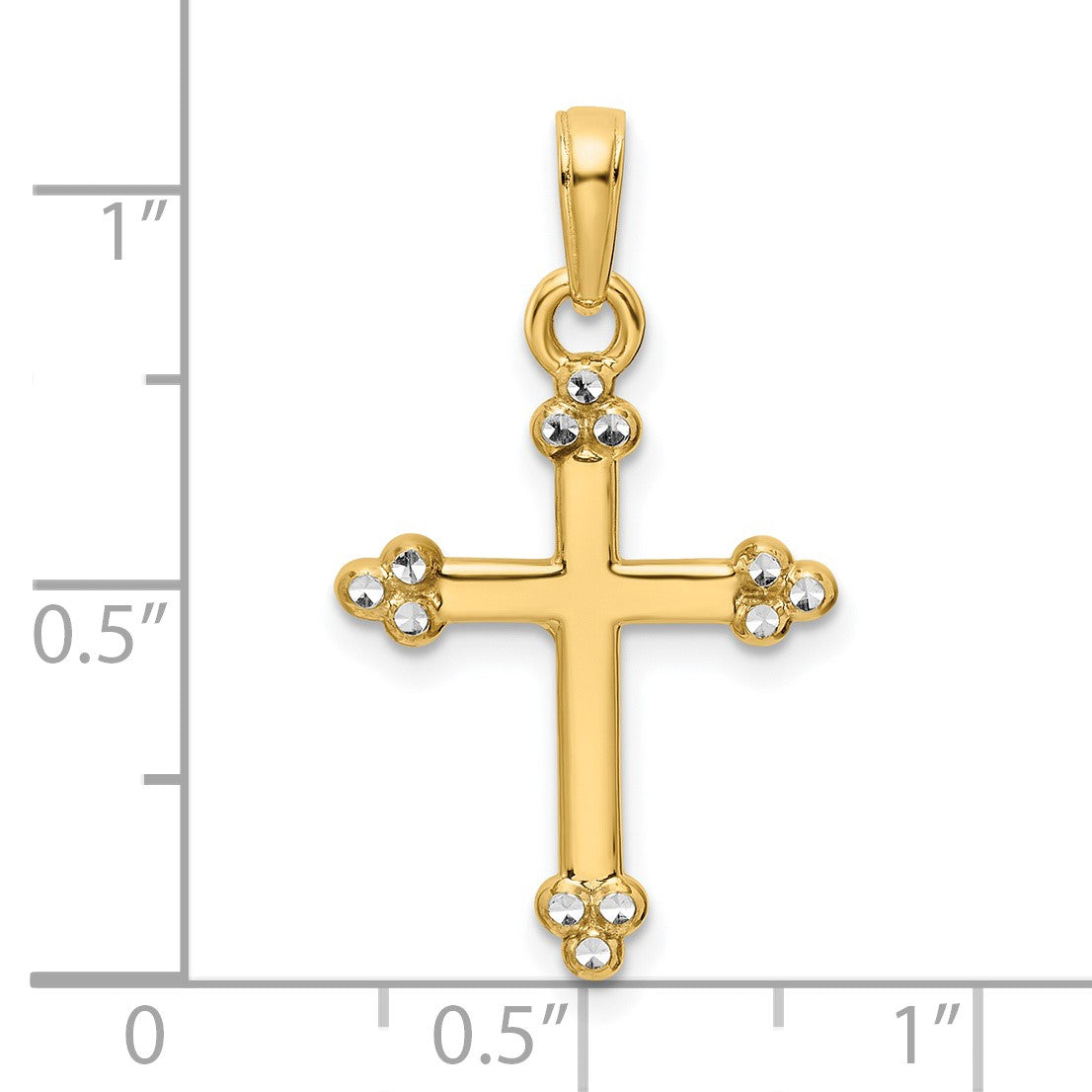 14K and White Rhodium Diamond-cut Budded Cross Pendant