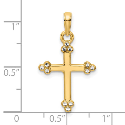 14K and White Rhodium Diamond-cut Budded Cross Pendant