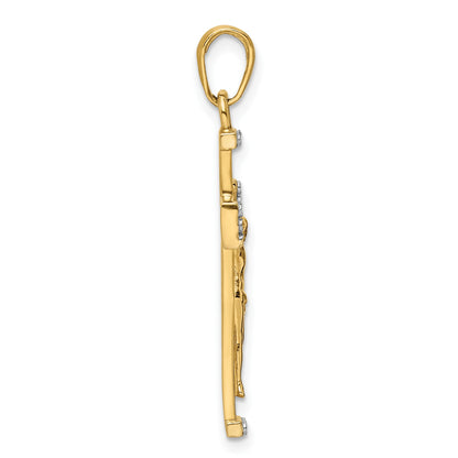 14K and White Rhodium Diamond-cut Crucifix Pendant