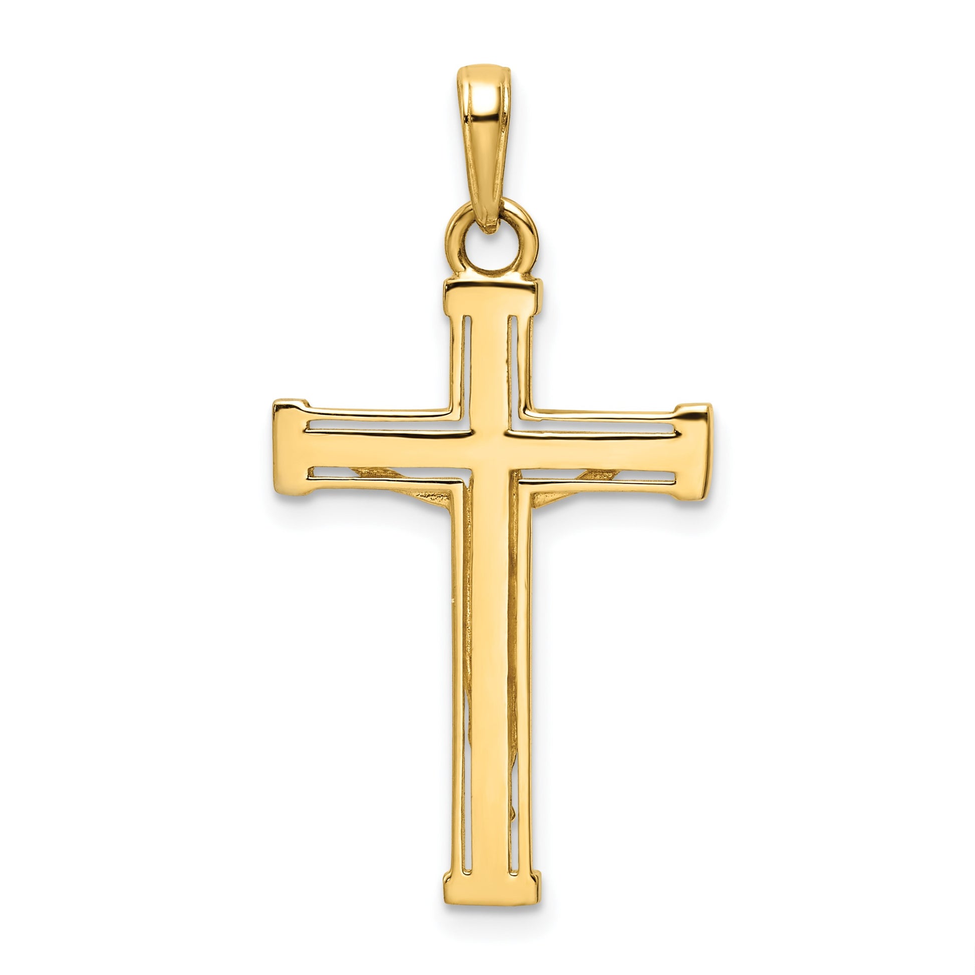 14K and White Rhodium Diamond-cut Crucifix Pendant