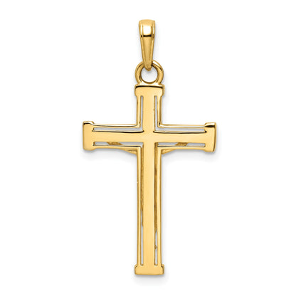 14K and White Rhodium Diamond-cut Crucifix Pendant