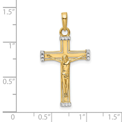 14K and White Rhodium Diamond-cut Crucifix Pendant