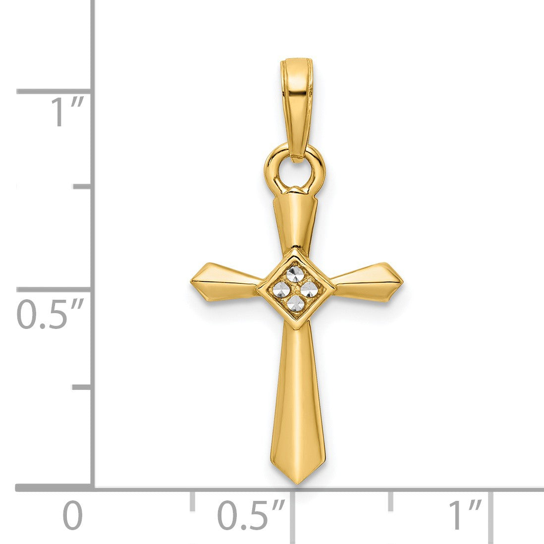 14K and White Rhodium Diamond-cut Cross Pendant