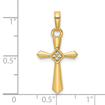 14K and White Rhodium Diamond-cut Cross Pendant