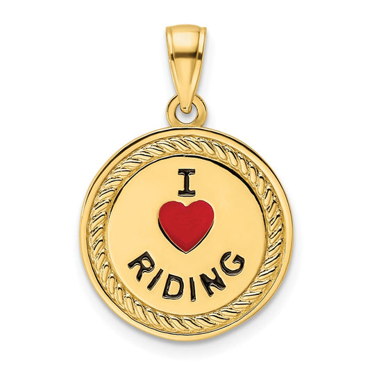 14K I Heart Horses/I Heart Riding Enameled Reversible Pendant