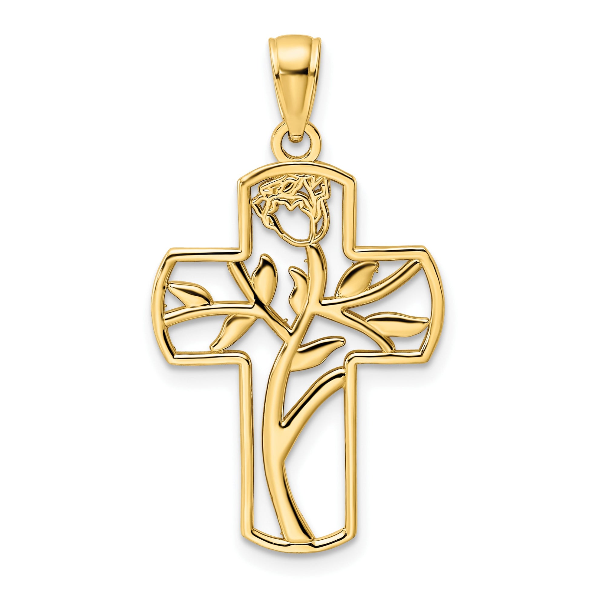 14K Polished Flower Design Cross Pendant