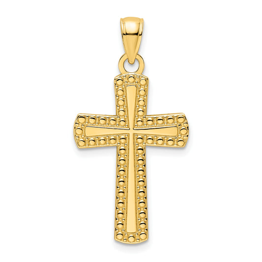 14K Small Polished Beaded Cross Pendant