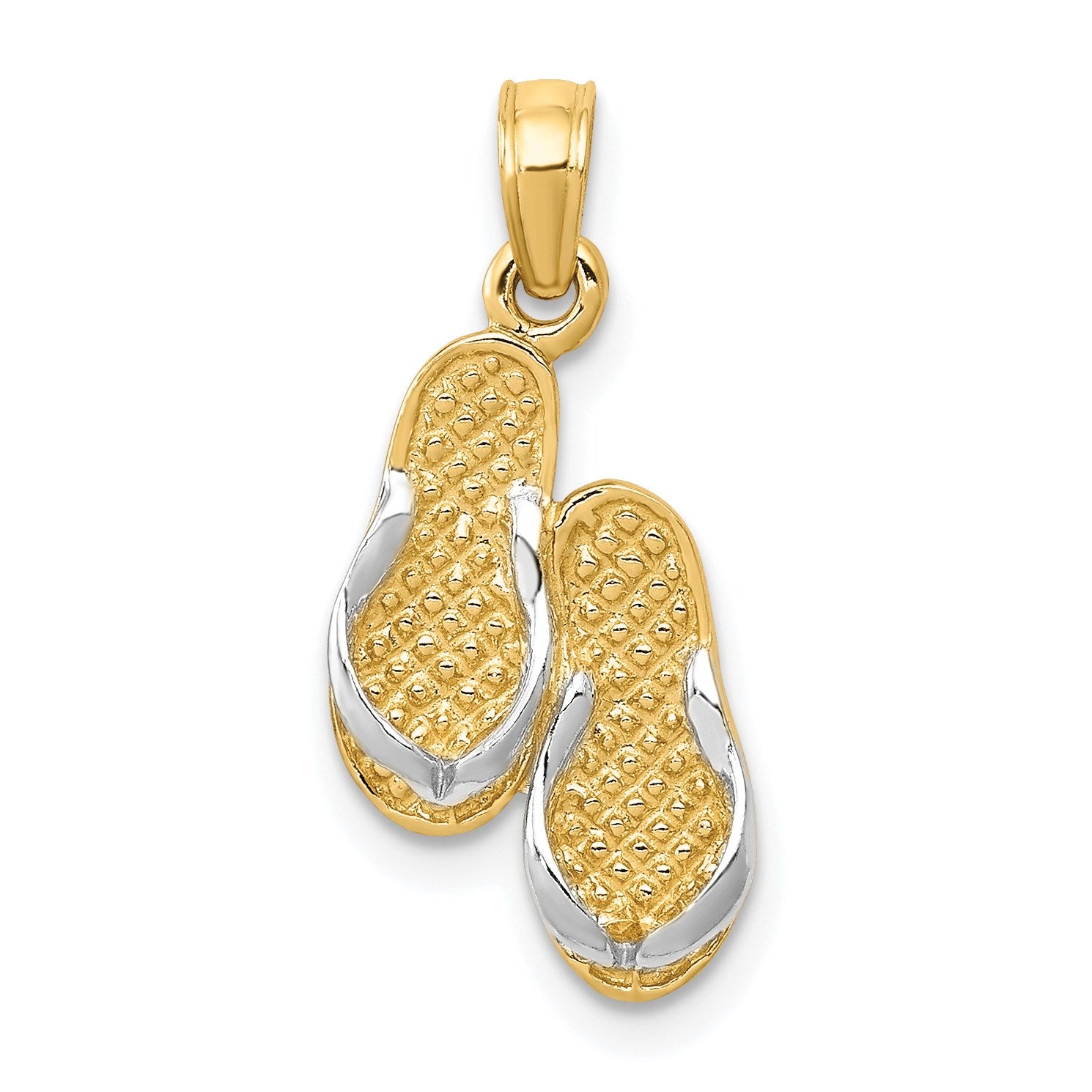 14k  3-D and White Rhodium Solid Polished Sandals Pendant