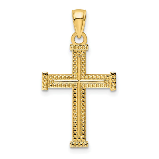 14K Polished Beaded Cross Pendant