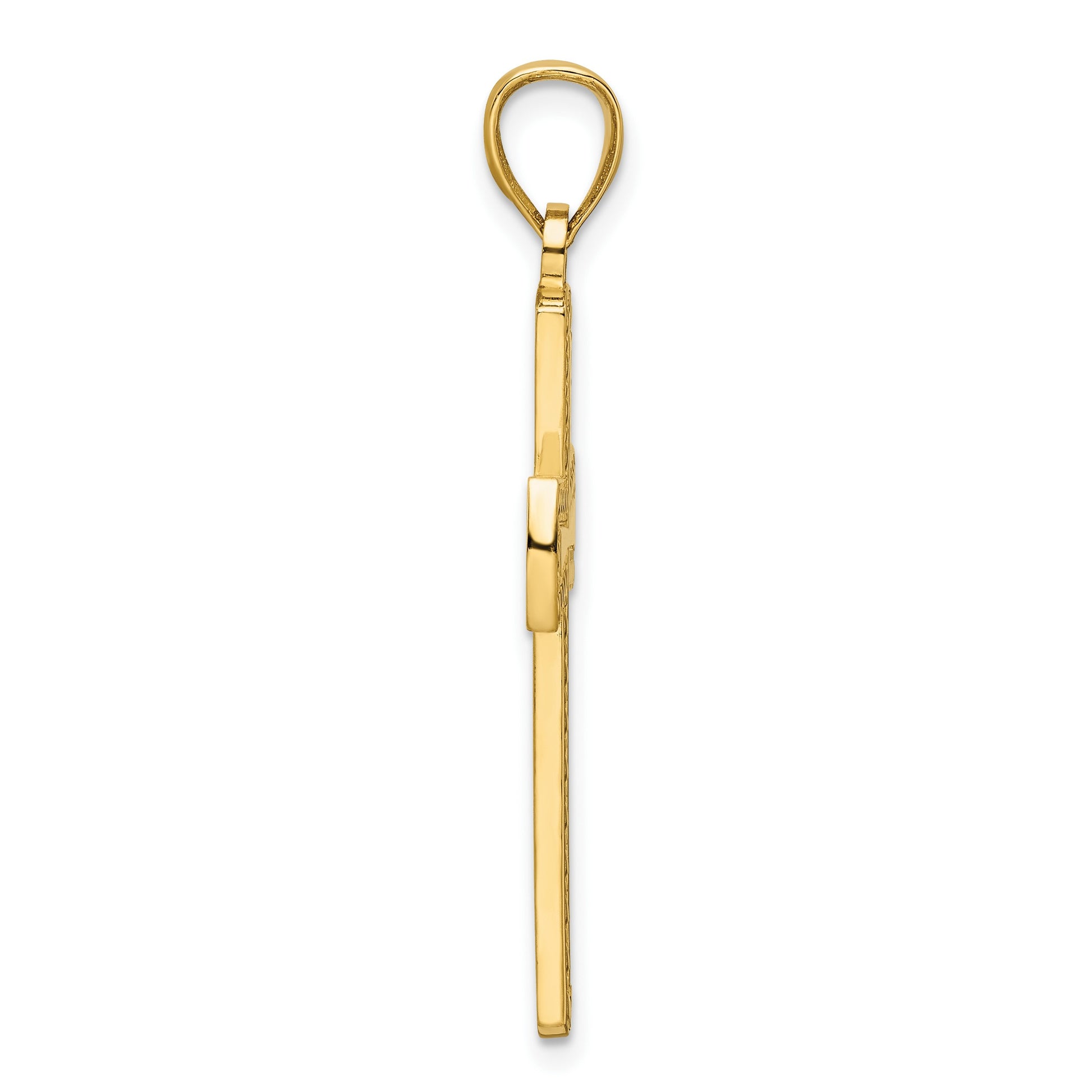 14K Medium Polished Beaded Cross Pendant