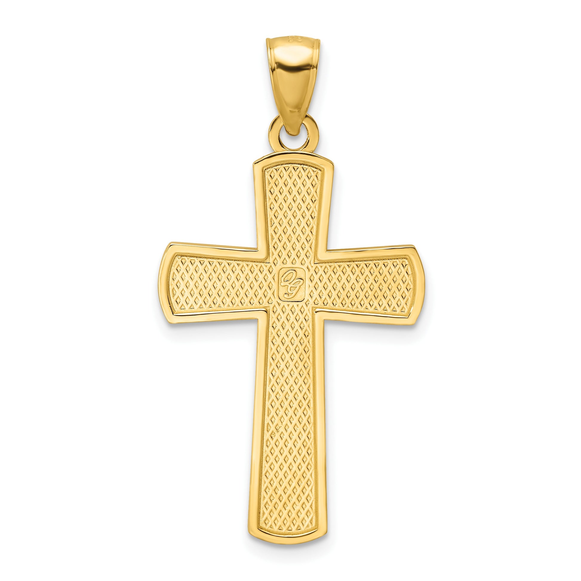 14K Medium Polished Beaded Cross Pendant